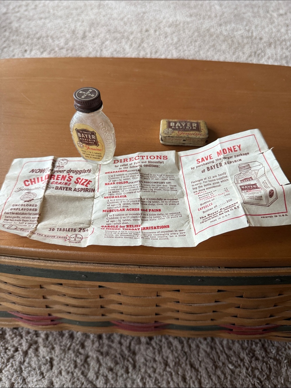 Vintage Aspirin Bottle and Tin Display Set - Brown